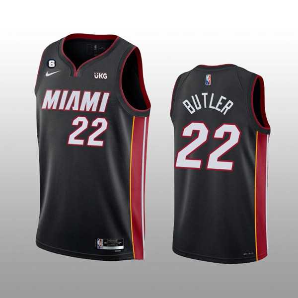 Men's Miami Heat #22 Jimmy Butler Black With NO.6 Patch Stitched Jersey Dzhi